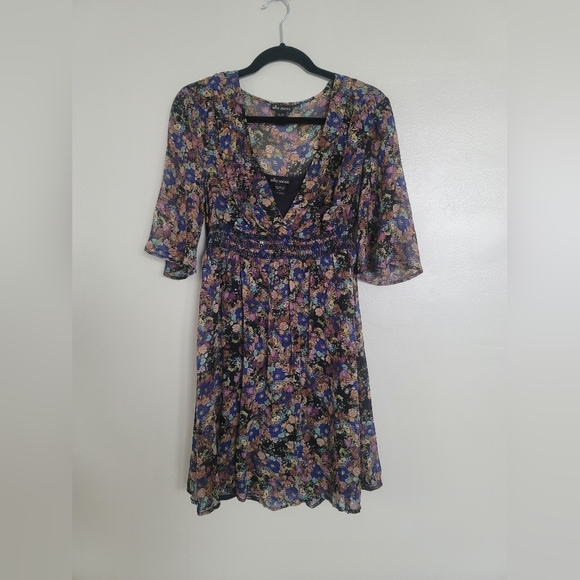 Ella Moss Silk 100% Navy Blue Floral Dress Size M - Picture 4 of 7